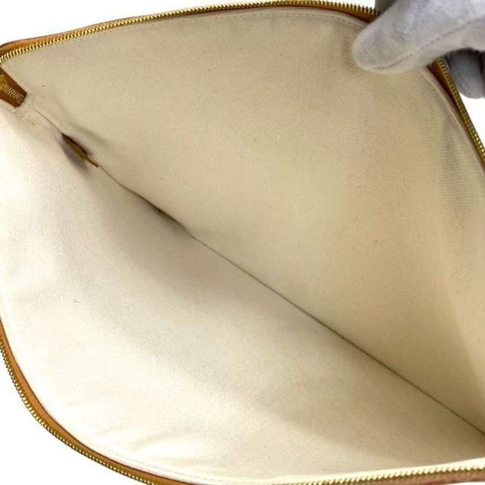 Celine Clutch Bag Second Bag Large Pouch Handbag Logo Canvas Leather Ivory - Picture 6 of 6